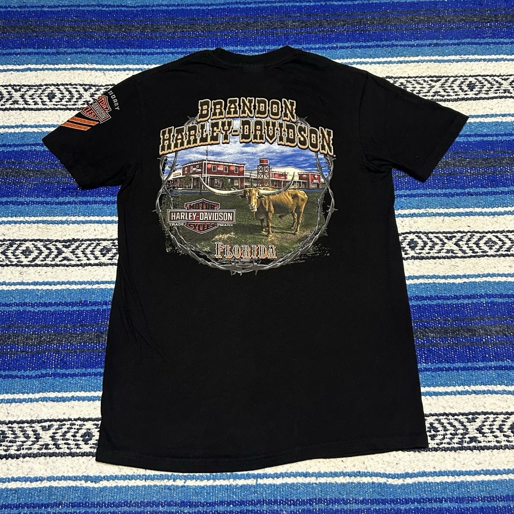 Harley Davidson Men's T Shirt Large Black Brandon Florida Longhorn Motorcycle